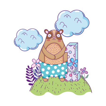 cute bear in the landscape vector illustration designのイラスト素材