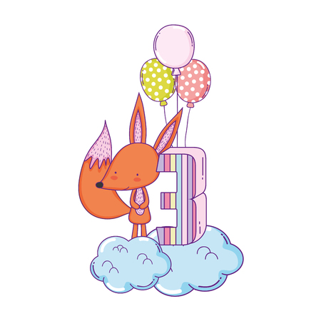 cute and little fox with balloons helium vector illustration designのイラスト素材