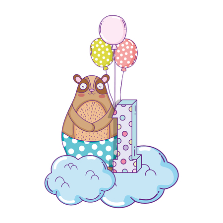 cute bear with balloons helium floating vector illustration designのイラスト素材
