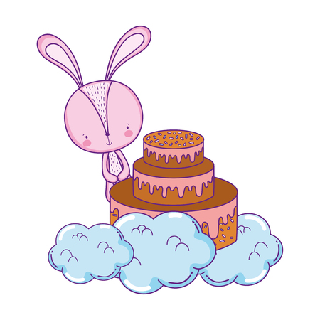 cute little rabbit with sweet cake vector illustration designのイラスト素材