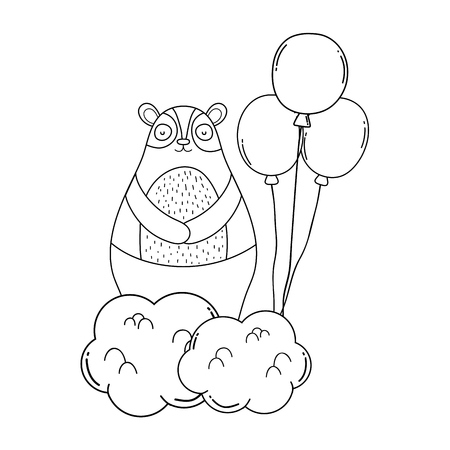 cute bear with balloons helium floating vector illustration designのイラスト素材