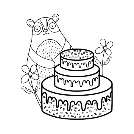 cute bear with sweet cake vector illustration designのイラスト素材