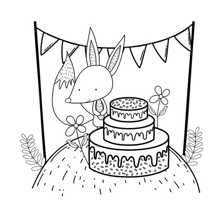 cute and little fox with sweet cake vector illustration designのイラスト素材
