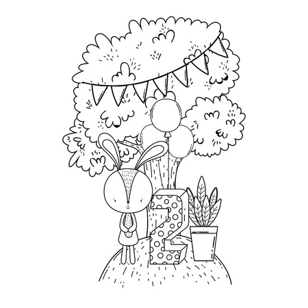 cute little rabbit with balloons helium in the landscape vector illustrationのイラスト素材