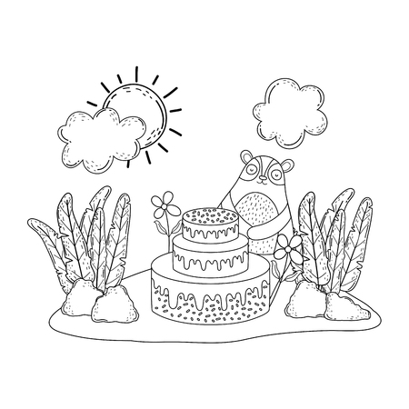 cute bear with sweet cake vector illustration designのイラスト素材