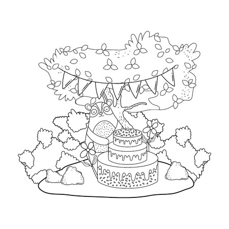 cute bear with sweet cake vector illustration designのイラスト素材
