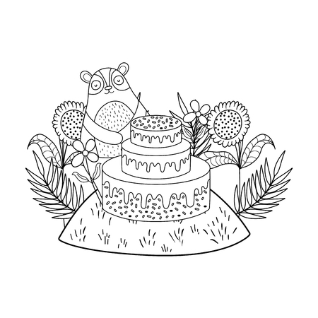cute bear with sweet cake vector illustration designのイラスト素材