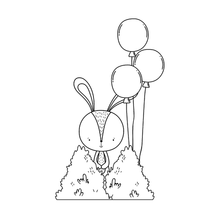 cute little rabbit with balloons helium in the landscape vector illustrationのイラスト素材