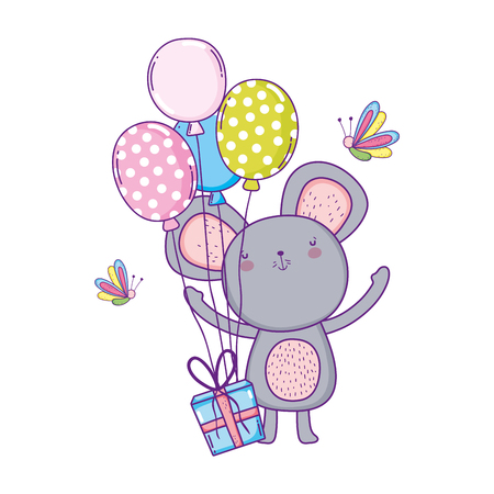 cute and little mouse with balloons helium vector illustration designのイラスト素材