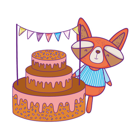 cute and little raccoon with sweet cake vector illustration designのイラスト素材