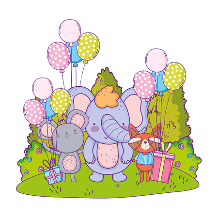 cute and little elephant with mouse vector illustration designのイラスト素材