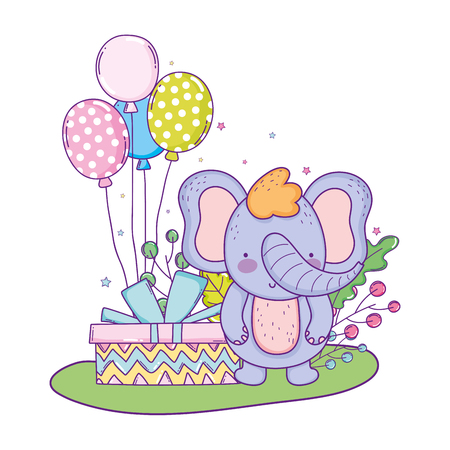 elephant with gifts and balloons helium in the field vector illustration designのイラスト素材
