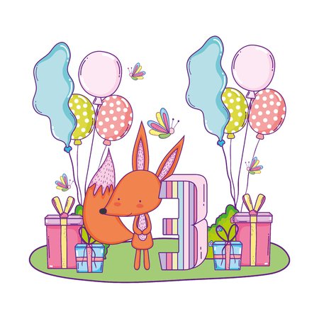 cute and little fox with balloons helium in the landscape vector illustrationのイラスト素材