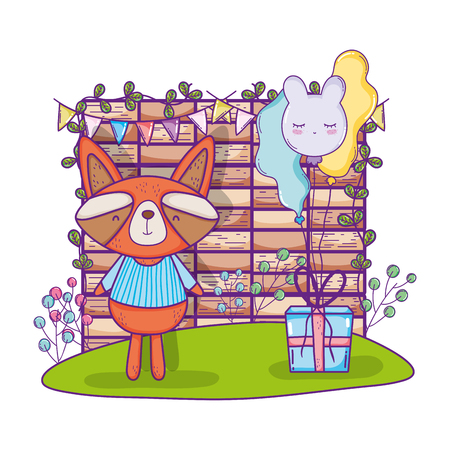 raccoon with balloons helium in the field vector illustration designのイラスト素材