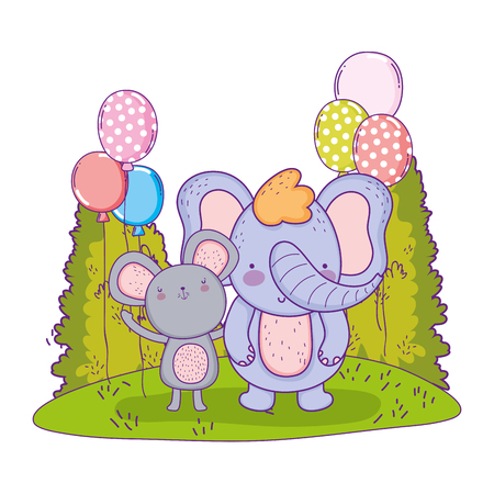 cute and little elephant with mouse vector illustration designのイラスト素材