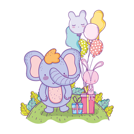 elephant with gifts and balloons helium in the field vector illustration designのイラスト素材