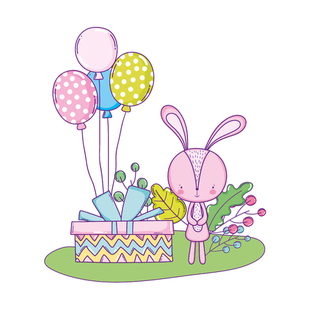 cute little rabbit with balloons helium in the landscape vector illustrationのイラスト素材