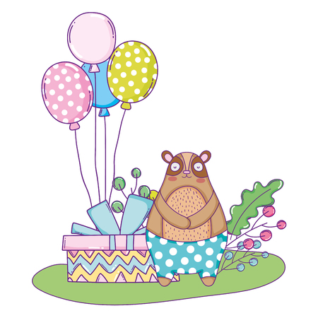 cute bear with balloons helium in the landscape vector illustration designのイラスト素材