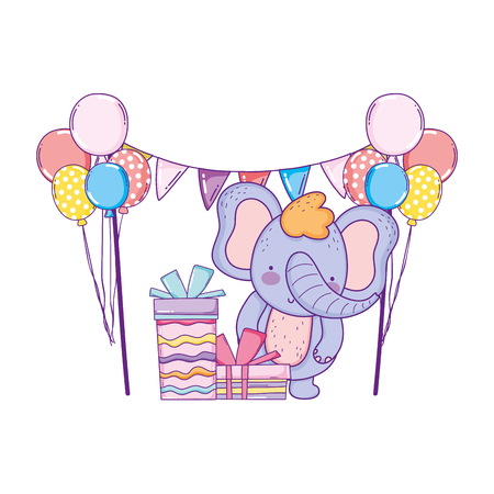 elephant with gifts and balloons helium vector illustration designのイラスト素材