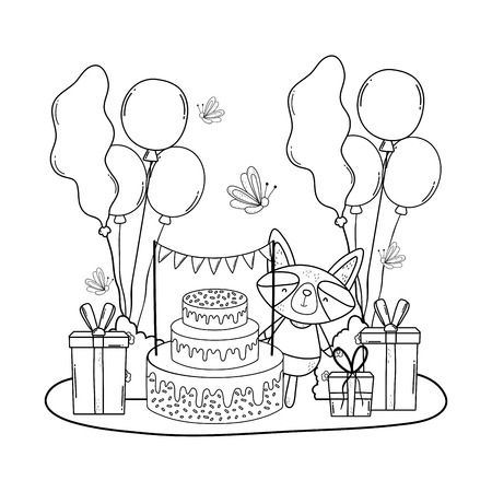 cute and little raccoon with sweet cake vector illustration designのイラスト素材
