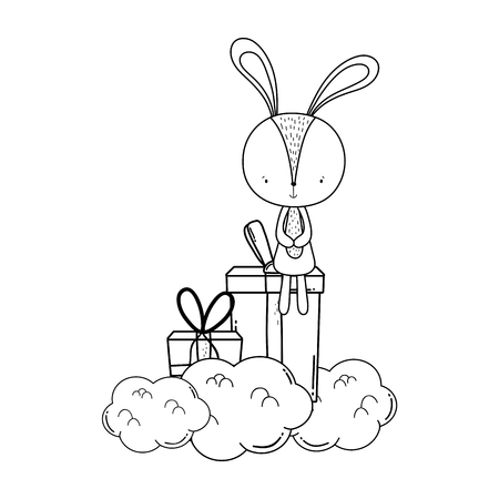 cute little rabbit with giftbox character vector illustration designのイラスト素材