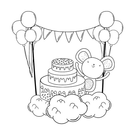 cute and little mouse with sweet cake vector illustration designのイラスト素材