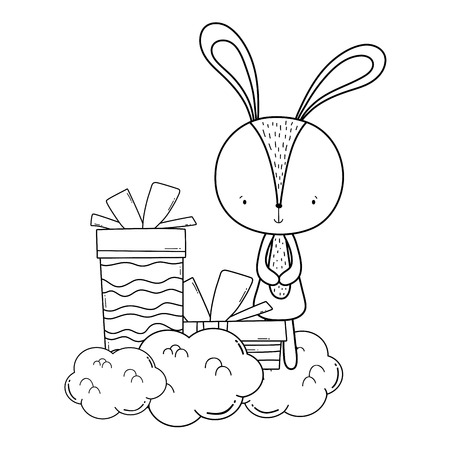 cute little rabbit with giftbox character vector illustration designのイラスト素材
