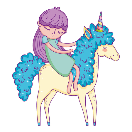 beautiful little unicorn with princess characters vector illustration designのイラスト素材