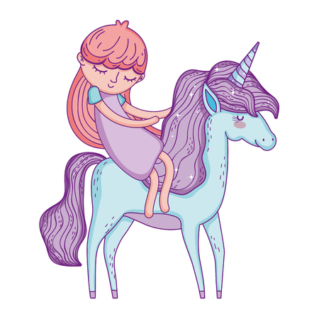 beautiful little unicorn with princess characters vector illustration designのイラスト素材