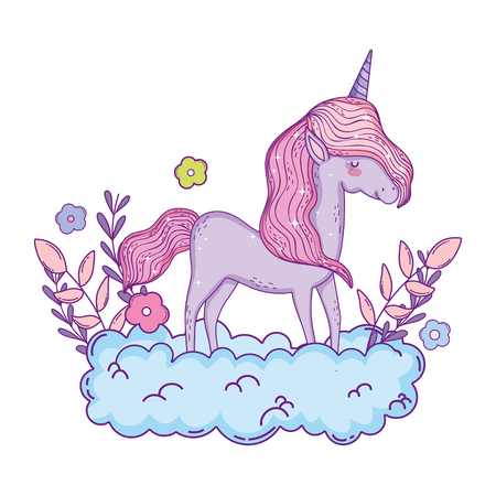 beautiful little unicorn in the clouds vector illustration designのイラスト素材