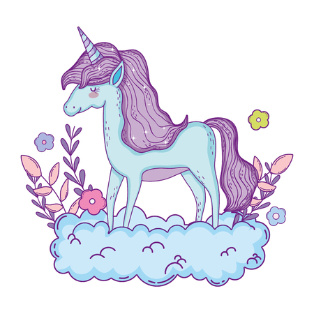 beautiful little unicorn in the clouds vector illustration designのイラスト素材
