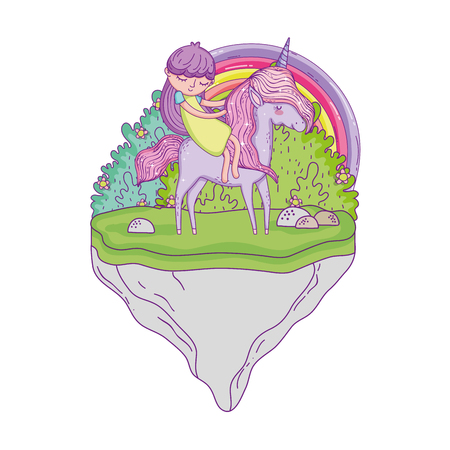 unicorn and princess in the landscape with rainbow vector illustration designのイラスト素材