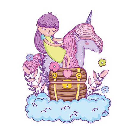 little unicorn and princess in the clouds vector illustration designのイラスト素材