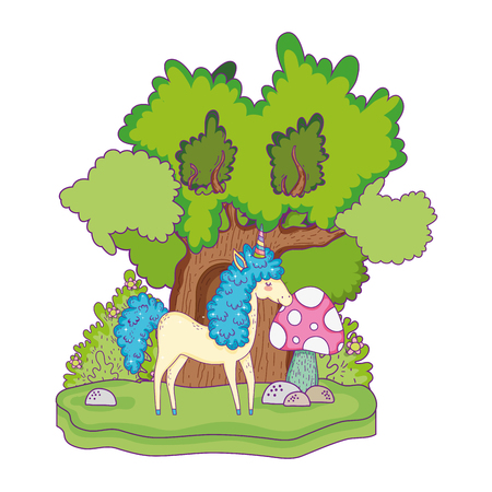 beautiful little unicorn in the landscape vector illustration designのイラスト素材