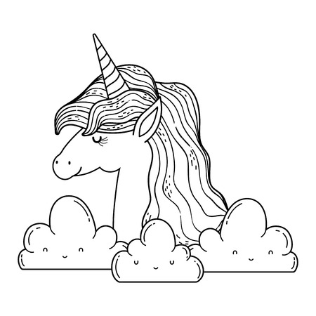 beautiful little unicorn in the clouds vector illustration designのイラスト素材