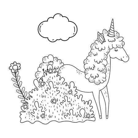 beautiful little unicorn in the landscape vector illustration designのイラスト素材