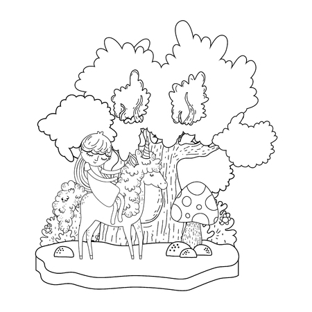 beautiful little unicorn with princess in the landscape vector illustration designのイラスト素材