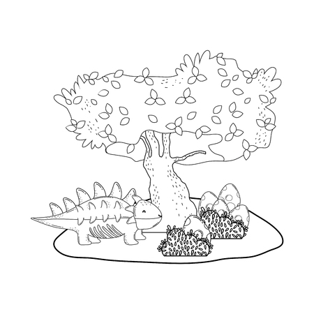 cute dinosaur with tree in the landscape vector illustration designのイラスト素材