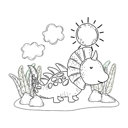 cute dinosaur in the landscape vector illustration designのイラスト素材