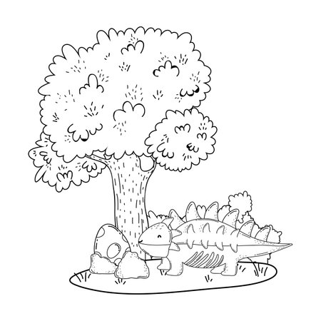 cute dinosaur with tree in the landscape vector illustration designのイラスト素材