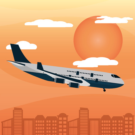 plane city sunset vector illustrationのイラスト素材