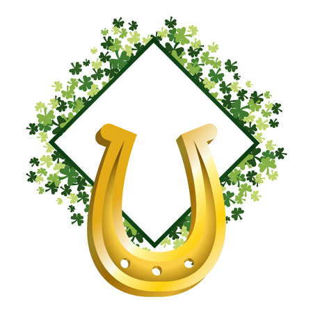 horseshoe gold clover frame vector illustrationのイラスト素材