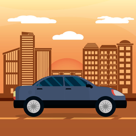 black car city sunset vector illustrationのイラスト素材