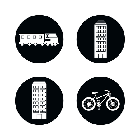 drawings buildings train bike isolated vector illustrationのイラスト素材