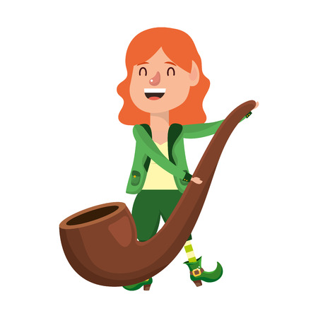 dwarf girl holding pipe vector illustrationのイラスト素材