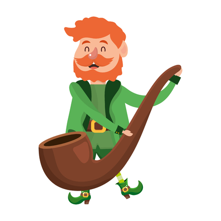 leprechaun dwarf holding pipe vector illustrationのイラスト素材