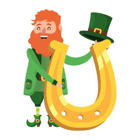 leprechaun dwarf man horseshoe vector illustrationのイラスト素材