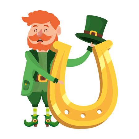 leprechaun dwarf man horseshoe vector illustrationのイラスト素材