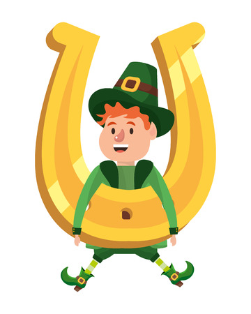 leprechaun dwarf man horseshoe vector illustrationのイラスト素材