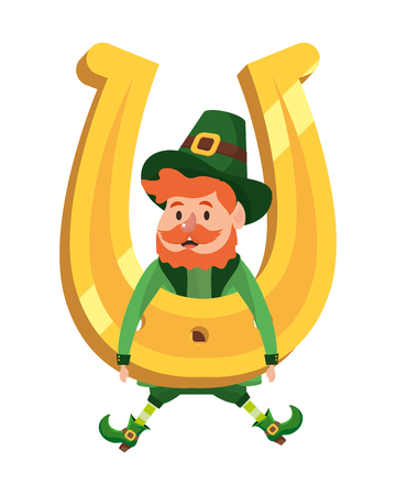 leprechaun dwarf man horseshoe vector illustrationのイラスト素材